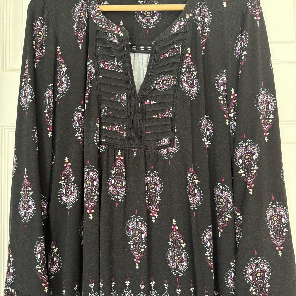 Black Paisley Tunic Top